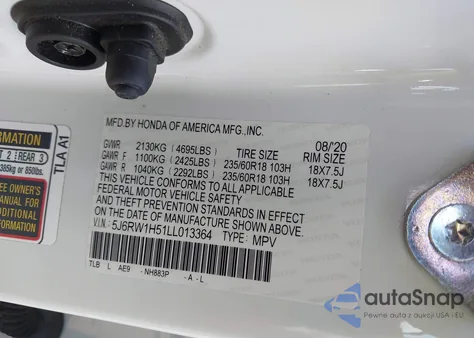 2020 Honda Cr-V 2Wd Ex из США, поврежденный, VIN 5J6RW1H51LL013364